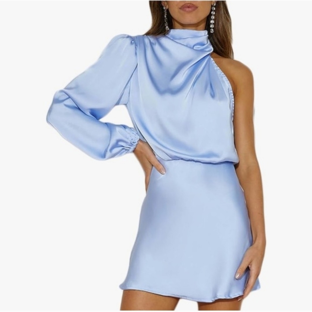 Elegant Light Blue Satin Dress